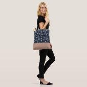 Eenvoudig donkerblauw met sneeuwvlokken kleurblok draagtas (Op model)