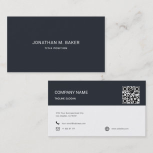 Eenvoudig donkerblauw QR-Visitekaartje Visitekaartje