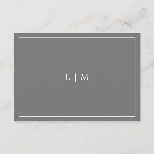 Eenvoudig donkergrijs monogram elegante bruiloft informatiekaartje (Achterkant)