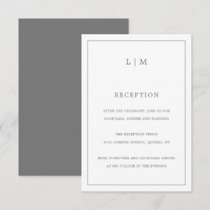 Eenvoudig donkergrijs monogram elegante bruiloft informatiekaartje