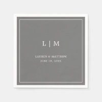 Eenvoudig Donkergrijs Monogram Elegante Trouwfeest