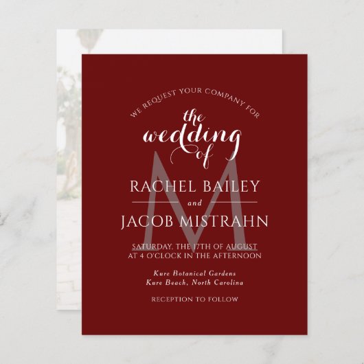 Eenvoudig donkerrood Monogram Foto Weddenschap (Voorkant / Achterkant)