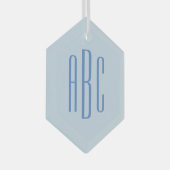 Eenvoudig drie Letter blauw Monogram Glas Ornament (Voorkant Rechts)