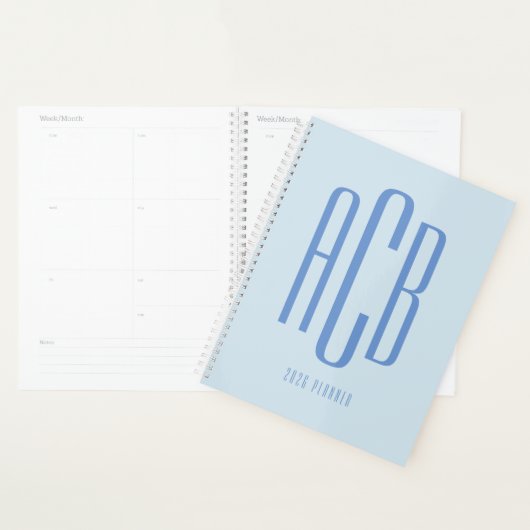 Eenvoudig drie Letter blauw Monogram Planner (Display)