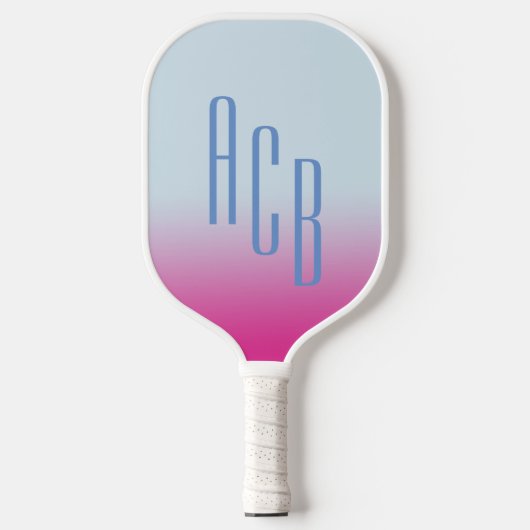 Eenvoudig drie letters blauw heet roze ombre monog pickleball paddle (Voorkant)