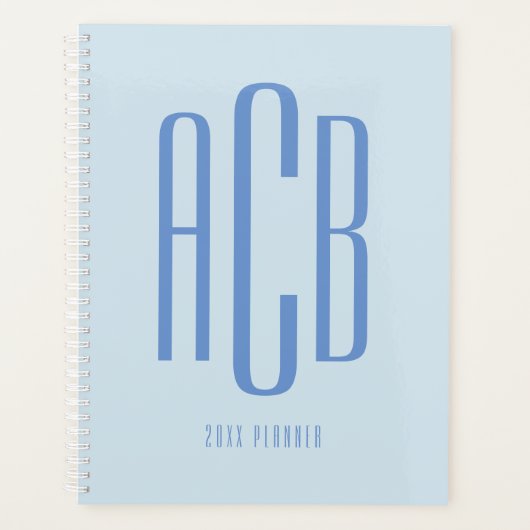Eenvoudig drieletterig blauw monogram planner (Voorkant)
