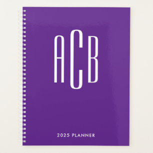 Eenvoudig drieletterig monogram koninklijk paars planner