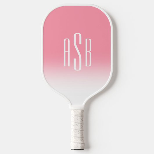 Eenvoudig drieletterig roze wit ombre monogram pickleball paddle (Voorkant)