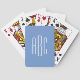 Eenvoudig Drietallen Korensblauw Monogram Pokerkaarten