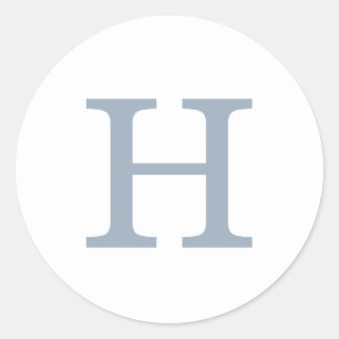 Eenvoudig Dusty Blue en White Monogram Weddenschap Ronde Sticker