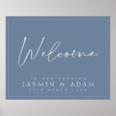 Eenvoudig Dusty Blue Script Wedding Welkomstbord Poster (Voorkant)