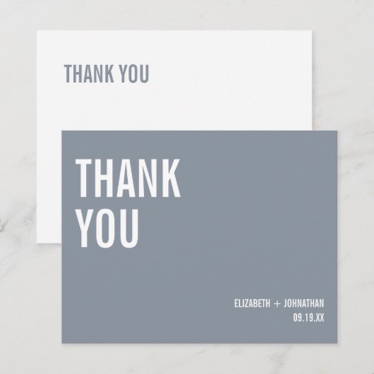 Eenvoudig Dusty Blue Typography Wedding Bedankkaart (Voorkant / Achterkant)
