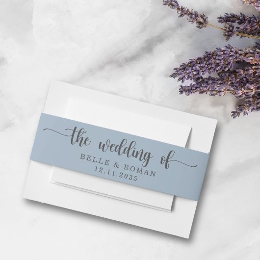 Eenvoudig Dusty Blue Wedding of Invitation Uitnodigingen Wikkel