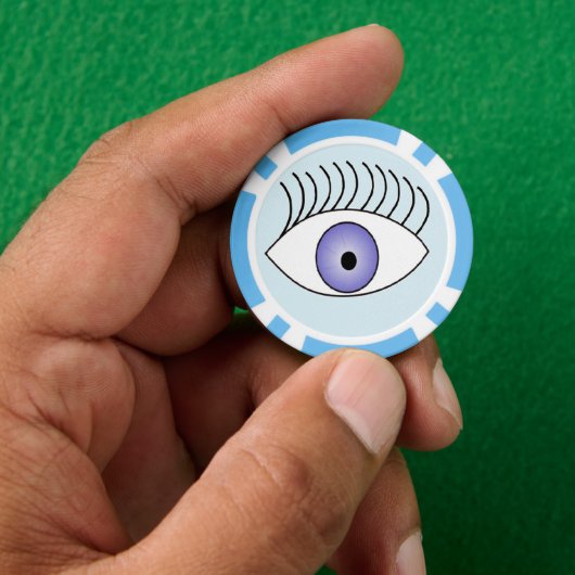 Eenvoudig één oog op blauw poker chips (Hand)