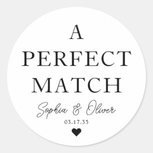 Eenvoudig Een PERFECTE MATCH Hart Bruiloft Wedstri Ronde Sticker