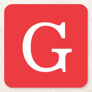 Eenvoudig Eerste Letter Monogram Rood Wit Vierkante Kartonnen Onderzetter