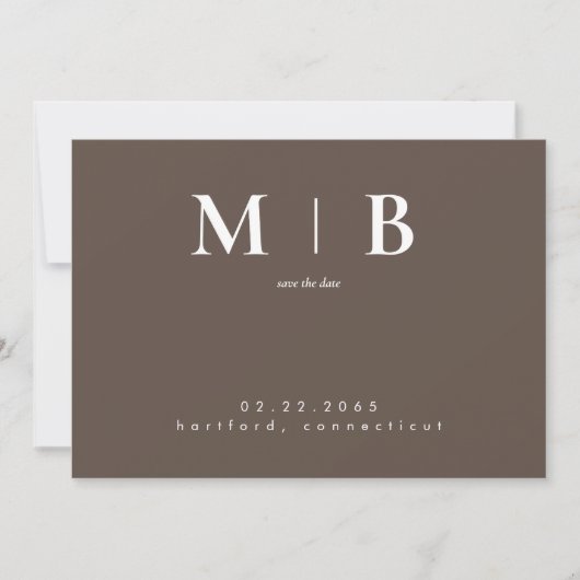 Eenvoudig eigentijdelijk Monogram bruin sparen de  Save The Date (Voorkant)