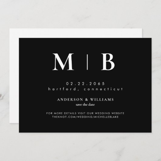 Eenvoudig eigentijdelijk zwart Monogram Save The Date (Voorkant / Achterkant)