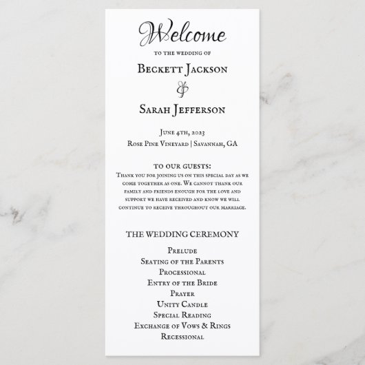 Eenvoudig Elegaant Huwelijksprogramma  Programma (Voorkant)