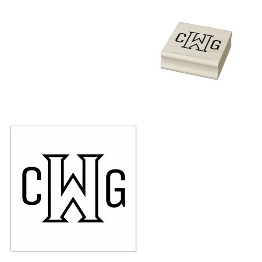 Eenvoudig Elegant 3 Initiaal Letter Monogram MF #3 Rubberstempel (Gestempeld)