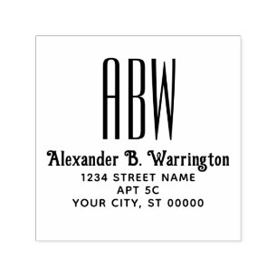 Eenvoudig Elegant 3 Initiaal Monogram Naam Adres Zelfinktende Stempel