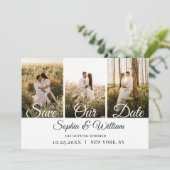 Eenvoudig Elegant 3 Photo Wedding Save The Date (Staand voorkant)