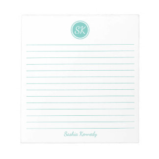 Eenvoudig Elegant Aqua Lined Monogram Notitieblok