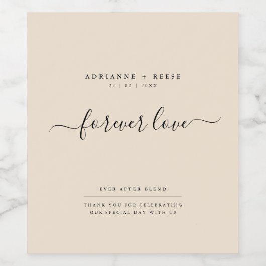 Eenvoudig Elegant Beige en Zwart Bruiloft Wijn Lab Wijn Etiket (Enkel label)