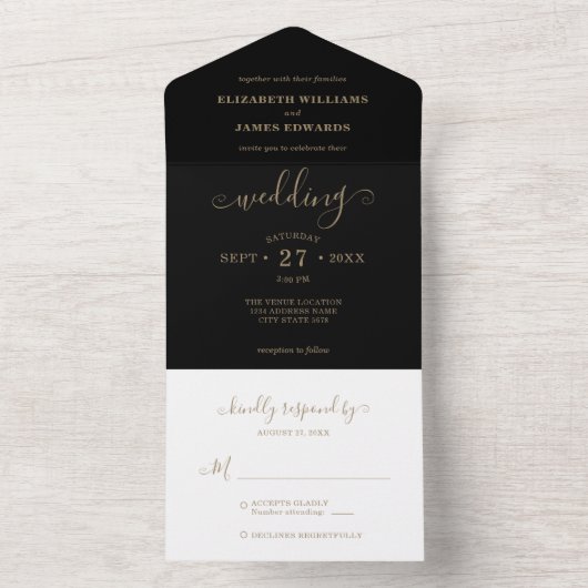 Eenvoudig elegant Black Gold Weddenschap All In One Uitnodiging (Binnen)