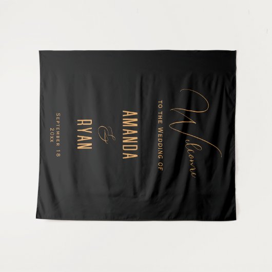 Eenvoudig elegant Black welkomstscript bruiloft Wandkleed (Voorkant (horizontaal))