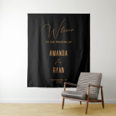 Eenvoudig elegant Black welkomstscript bruiloft Wandkleed (In situ)