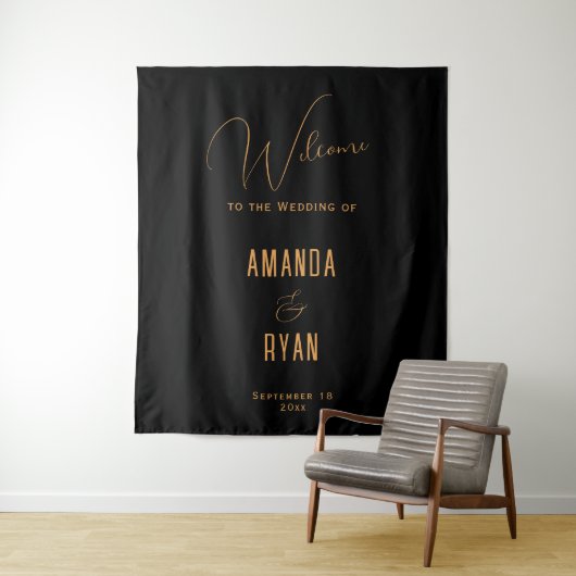 Eenvoudig elegant Black welkomstscript bruiloft Wandkleed (In situ)