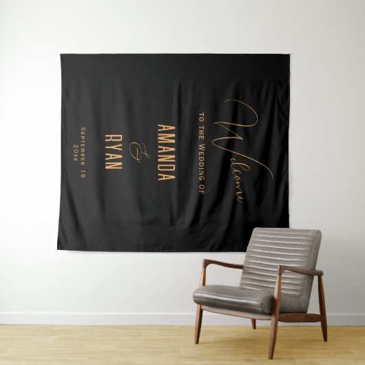 Eenvoudig elegant Black welkomstscript bruiloft Wandkleed (In Situ (horizontaal))
