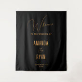 Eenvoudig elegant Black welkomstscript bruiloft Wandkleed (Voorkant)