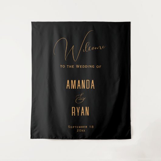 Eenvoudig elegant Black welkomstscript bruiloft Wandkleed (Voorkant)