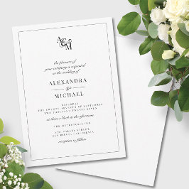 Eenvoudig Elegant Black White Modern Monogram Wedd Kaart