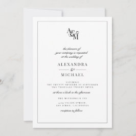 Eenvoudig Elegant Black White Monogram RSVP Wedden Kaart