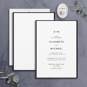 Eenvoudig Elegant Black & White Monogram Weddensch Kaart