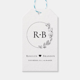Eenvoudig Elegant Bloemen Krans Bruiloft Monogram Cadeaulabel