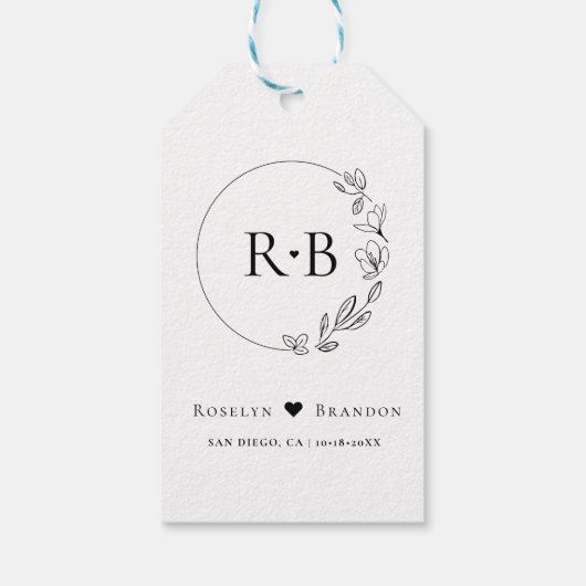 Eenvoudig Elegant Bloemen Krans Bruiloft Monogram Cadeaulabel (Achterkant)
