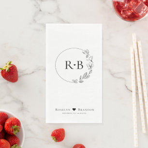 Eenvoudig Elegant Bloemen Krans Bruiloft Monogram Servet