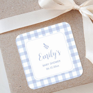 Eenvoudig Elegant Blue Gingham Plaid Boy Baby show Vierkante Sticker