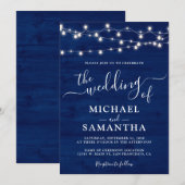 Eenvoudig Elegant Blue Wood Rustic Wedding Kaart (Voorkant / Achterkant)