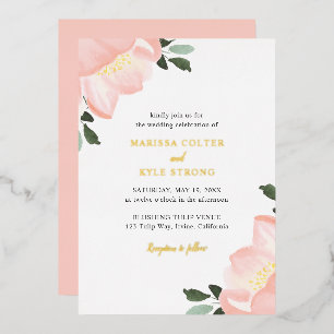Eenvoudig Elegant Blush Pink Floral Weddenschap Go Folie Uitnodiging