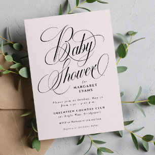 Eenvoudig elegant blush roze baby shower kaart