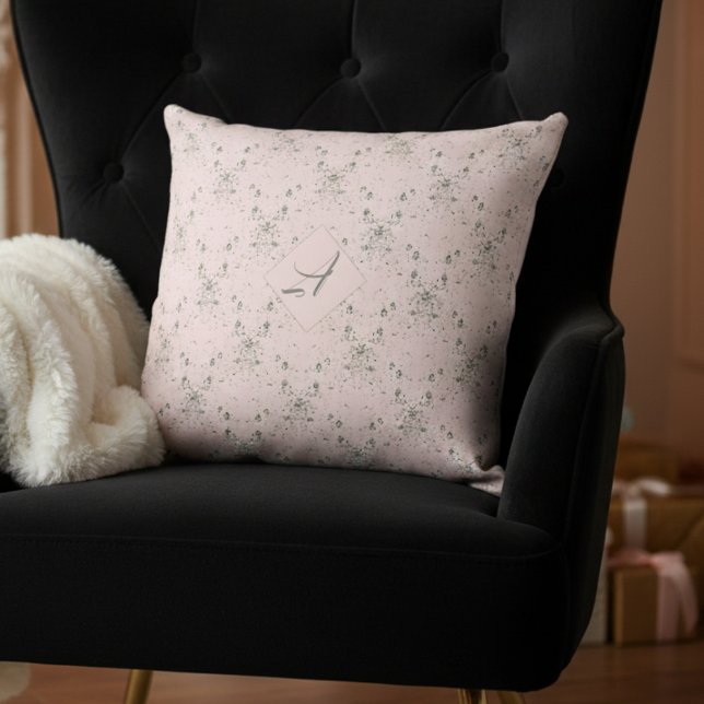 Eenvoudig Elegant Blush Roze Glitter Patroon Monog Kussen (Creator heeft geüpload)