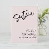 Eenvoudig Elegant Blush Roze Zwart Sweet 16 Script Kaart (Staand voorkant)