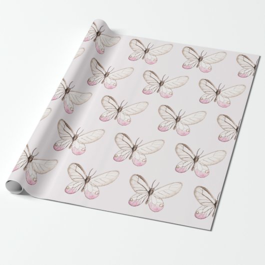 Eenvoudig & Elegant Blush Vlinder Wrapping Papier (Uitgerold)