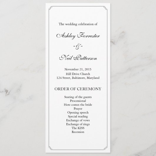 Eenvoudig Elegant Border Wedding Ceremony Programm Programma (Voorkant)