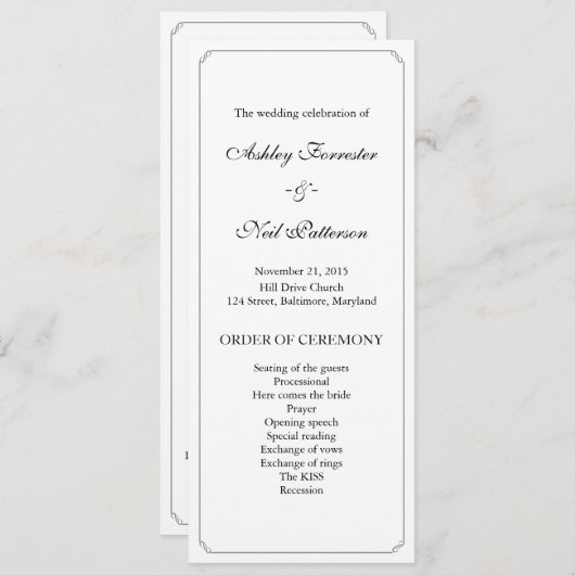 Eenvoudig Elegant Border Wedding Ceremony Programm Programma (Voorkant / Achterkant)